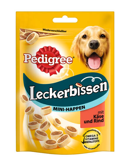 Pedigree Hundeleckerlis Leckerbissen Mini-Happen Käse und Rind